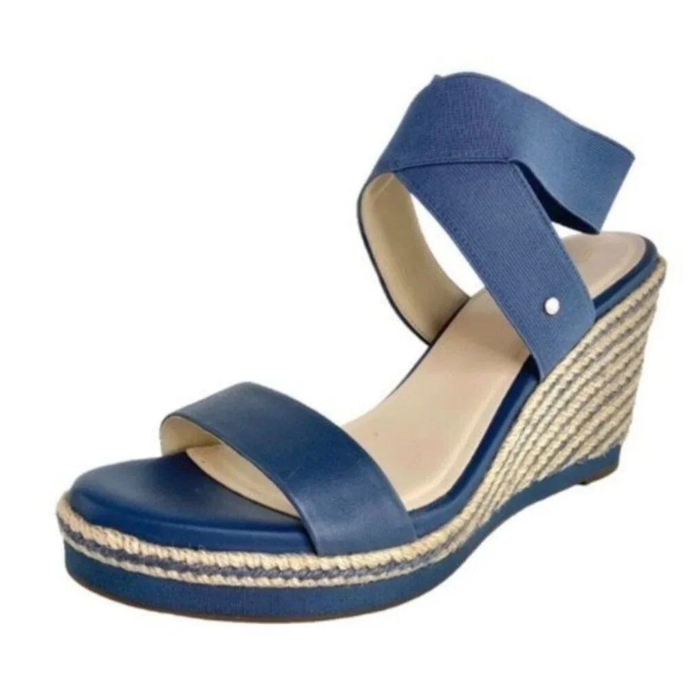 Cole Haan Grand Sense Cloud Feel Espadrille Wedge Heels in Blue - Picture 1 of 6